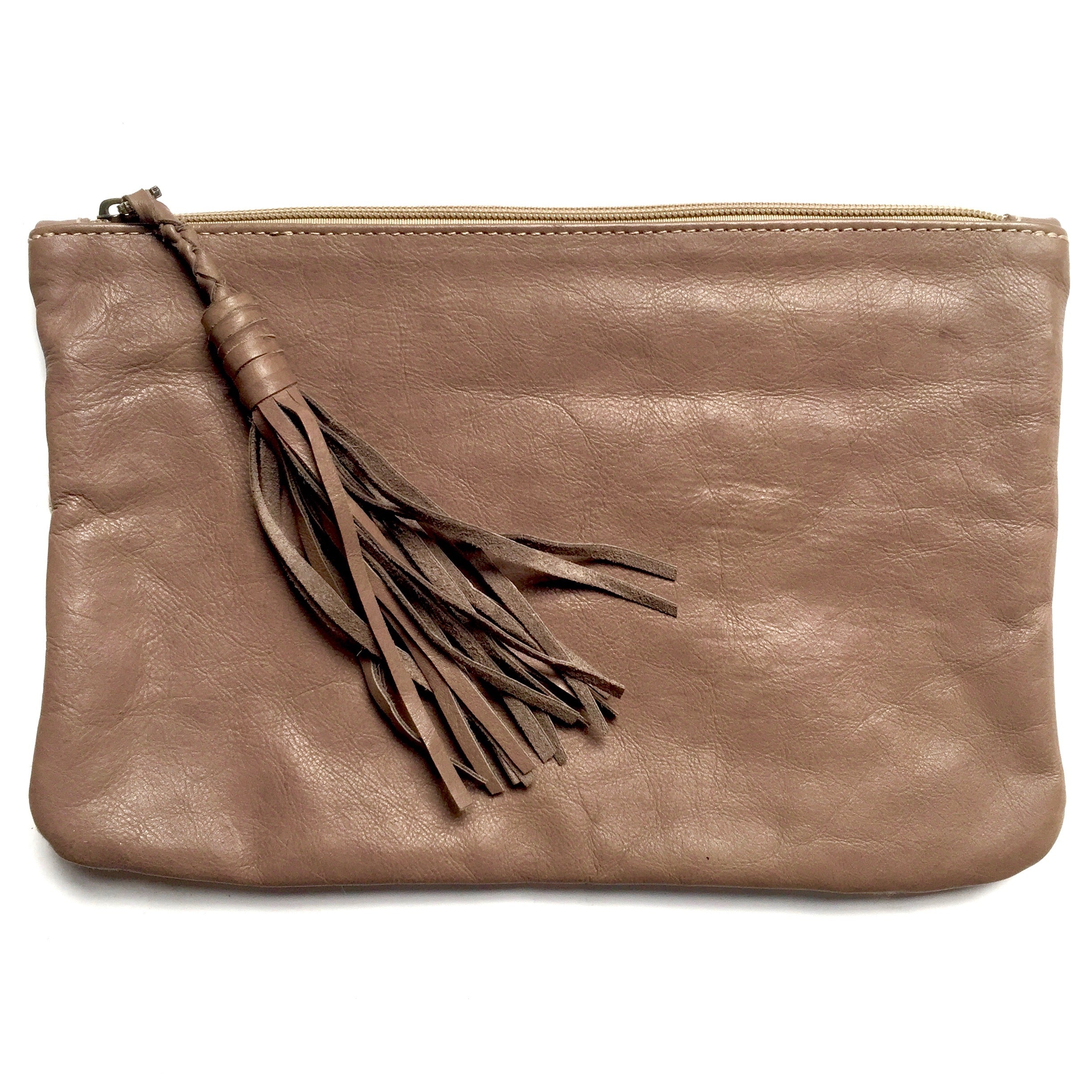 Leather and kilim clutch