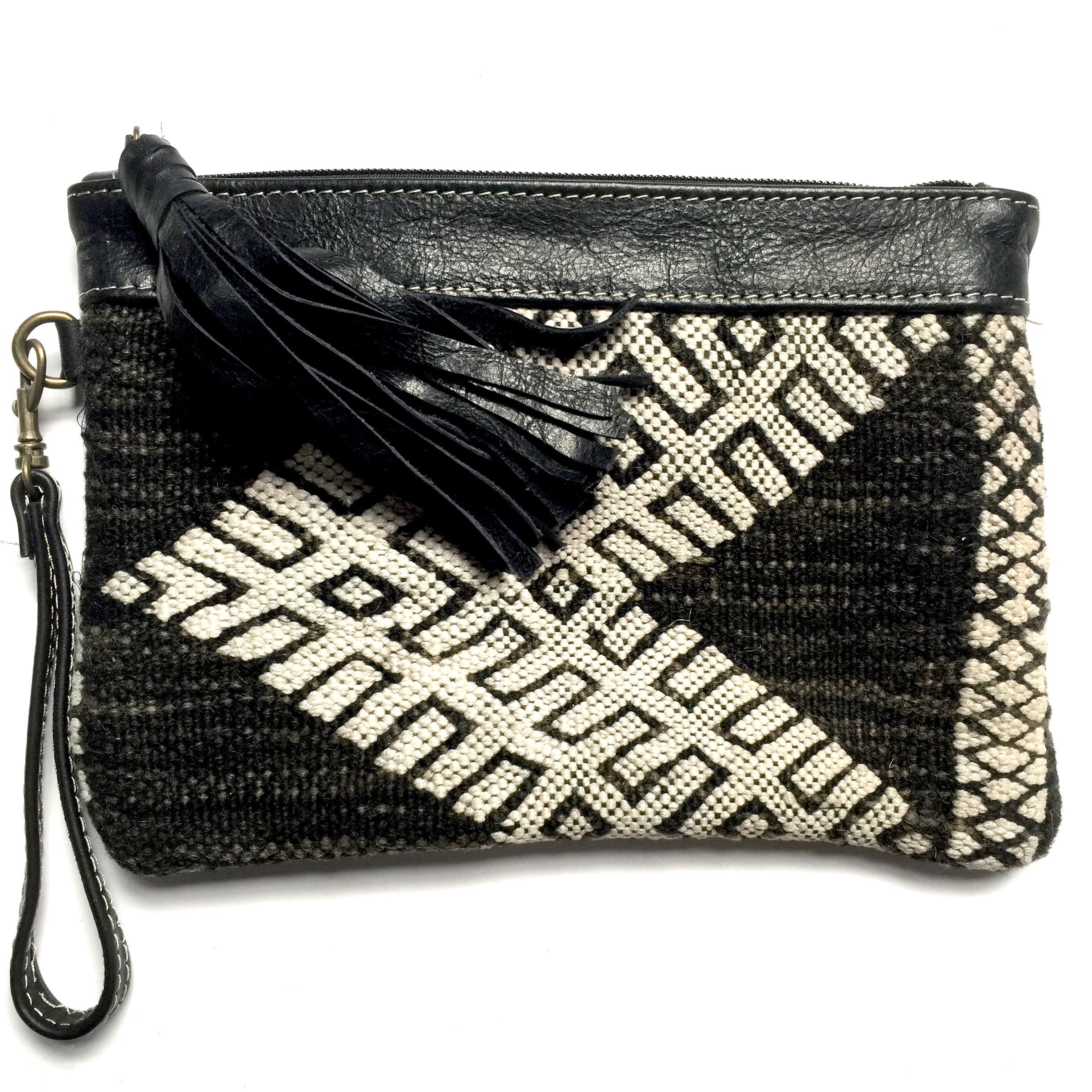 Leather and kilim clutch