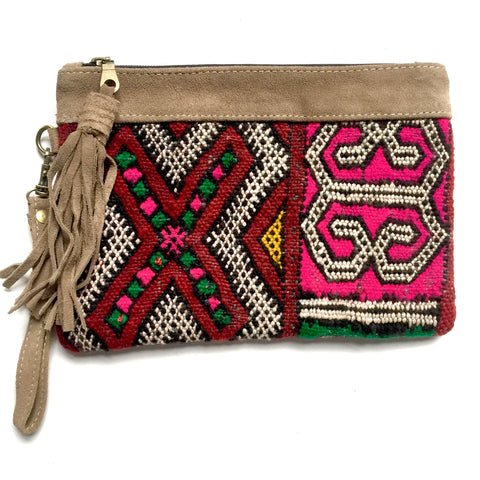 Leather and kilim clutch