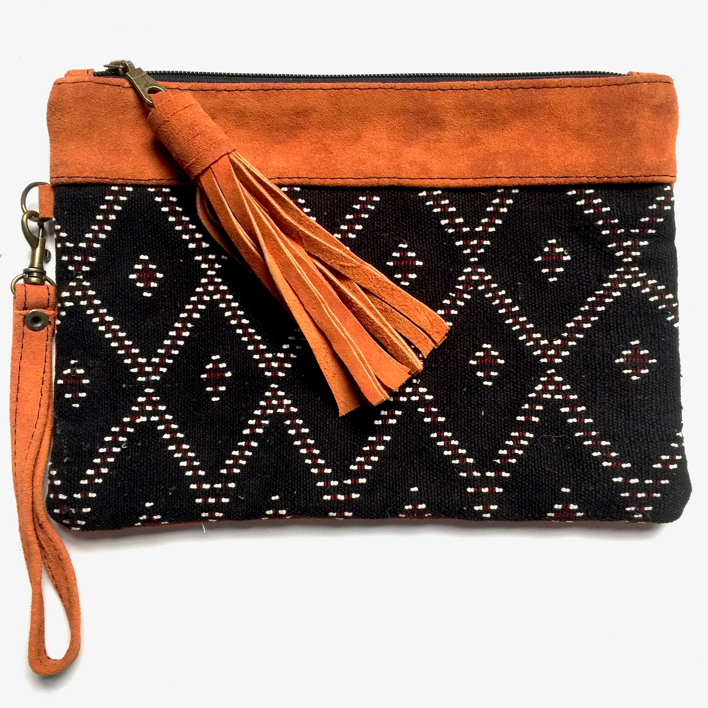 Leather and kilim clutch