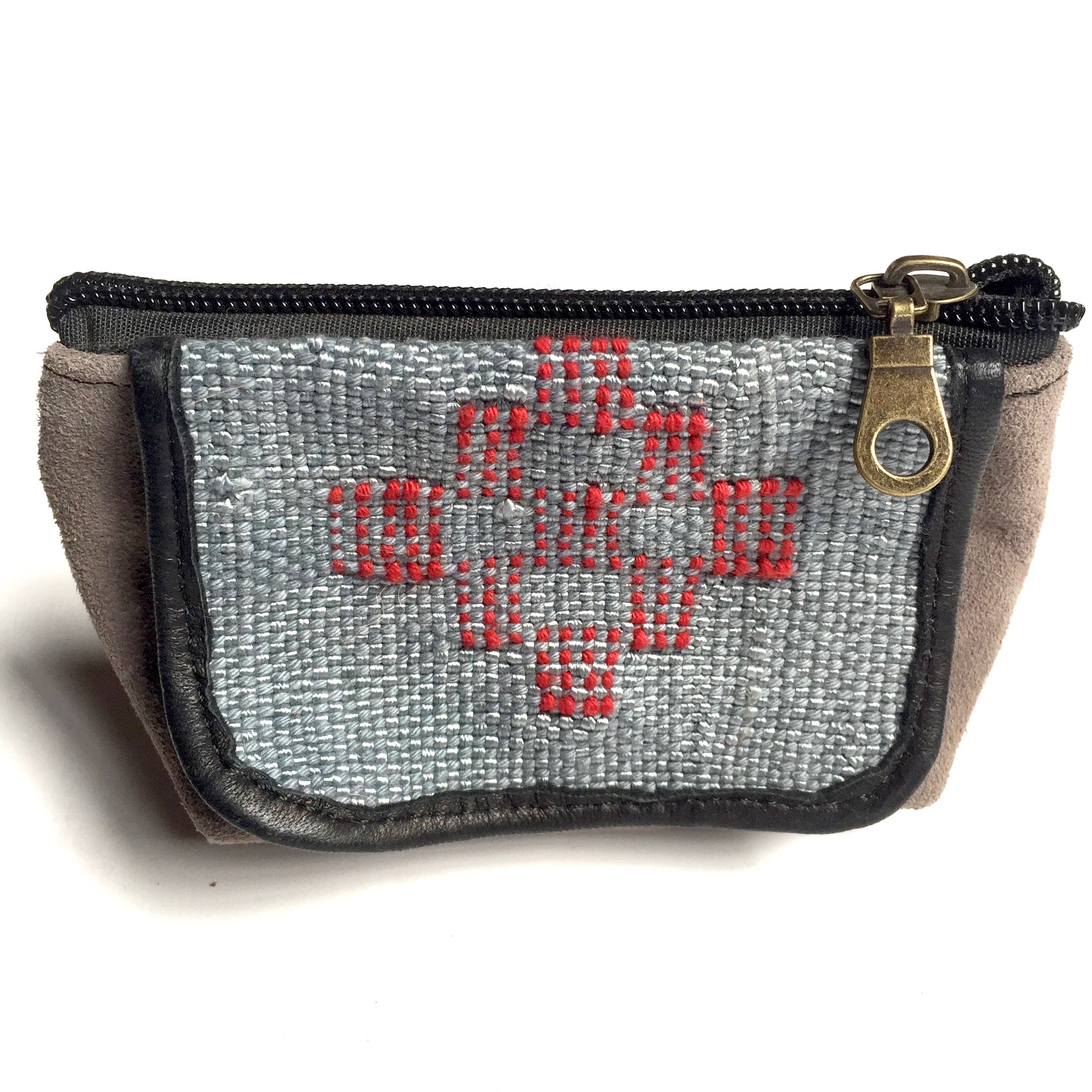 Leather and kilim coin purse