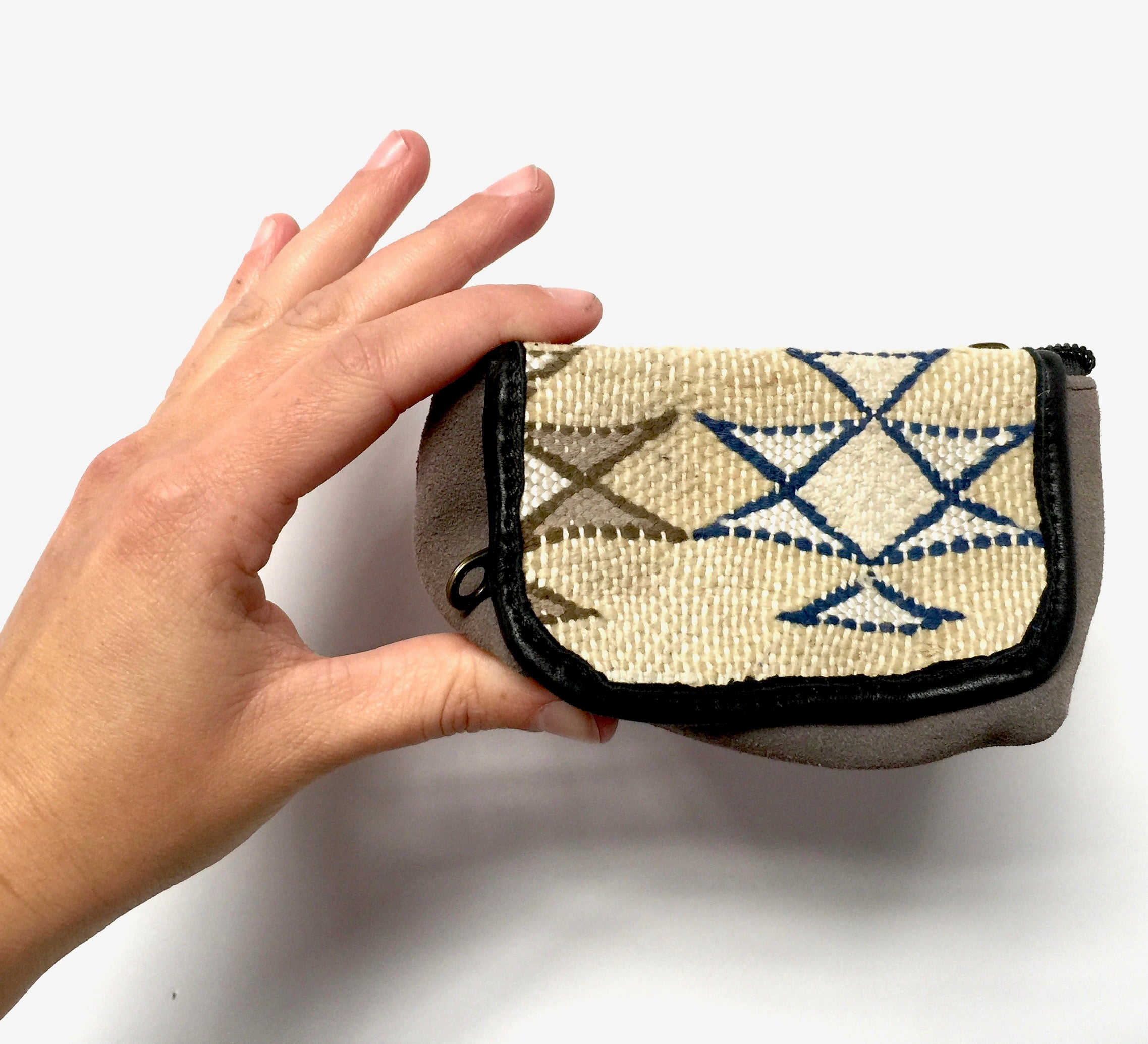 Leather and kilim coin purse