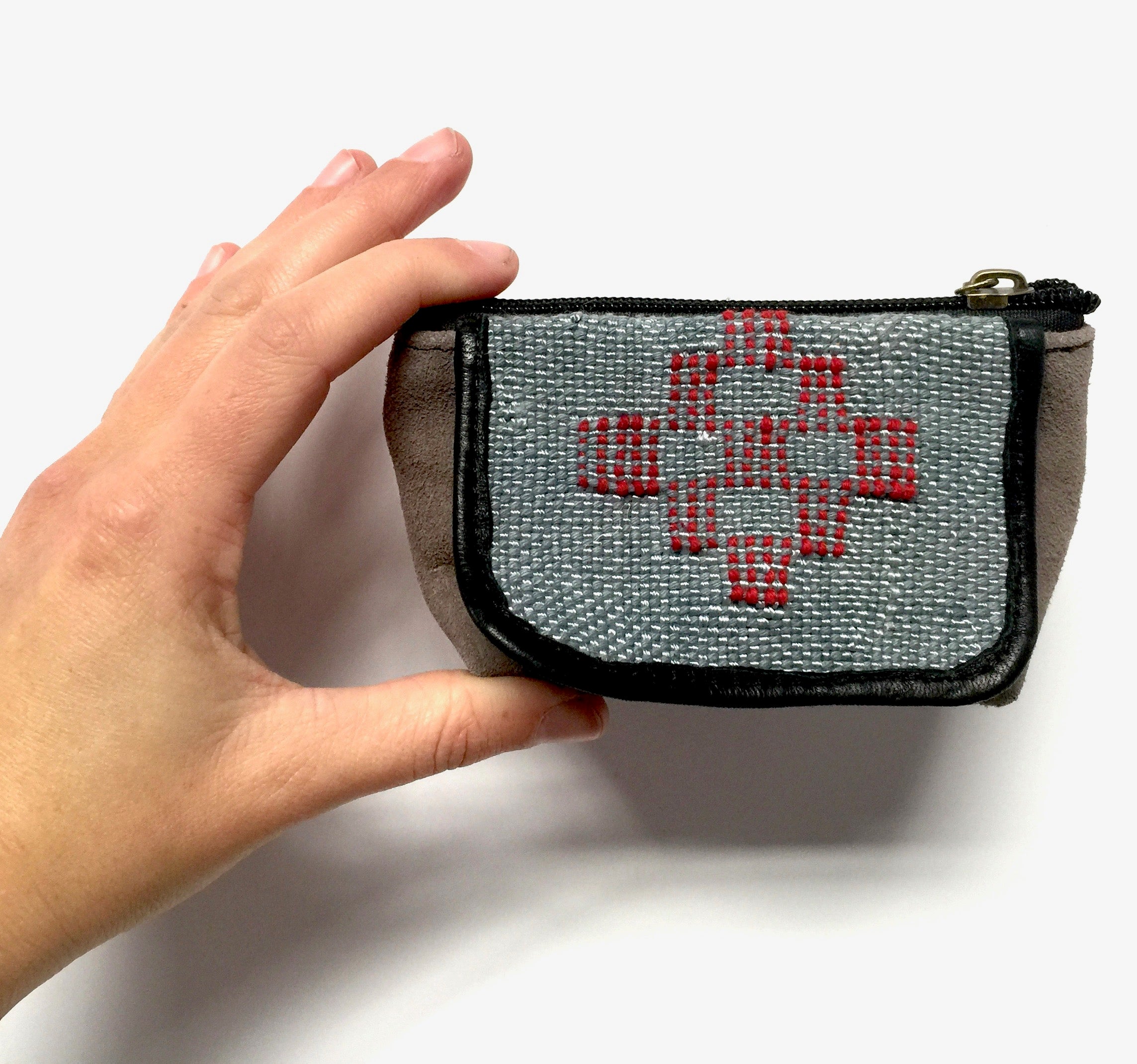 Leather and kilim coin purse